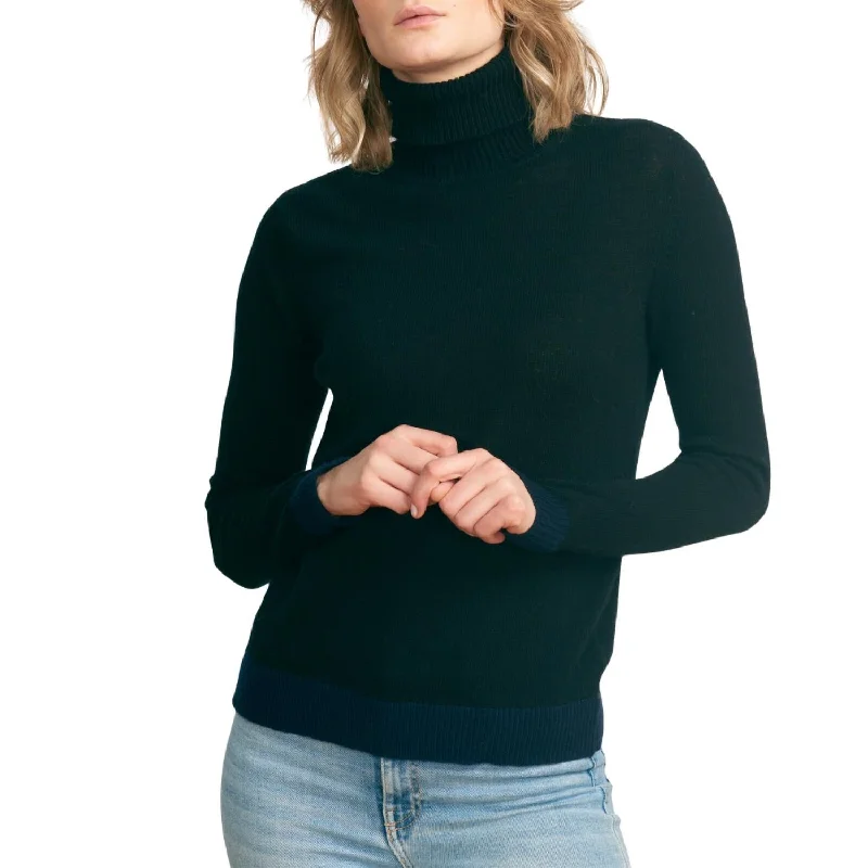 Contrast Roll Collar Sweater In Black And Navy