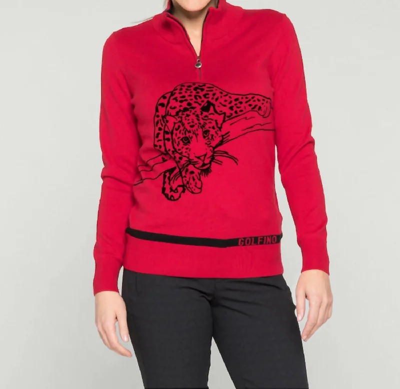 Leopard Instict Troyer Sweater In Red