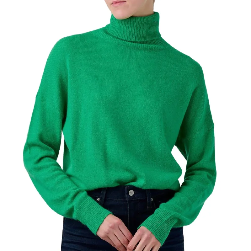 Lightweight Cashmere Roll Collar Sweater In Bright Green