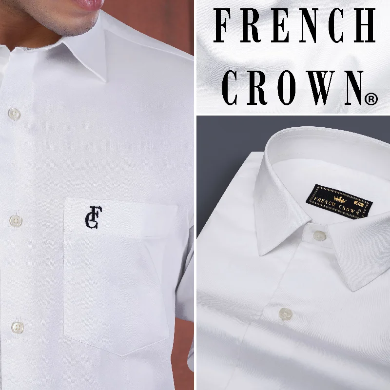 Bright White French Crown Acronym Embroidered Premium Cotton Designer Shirt