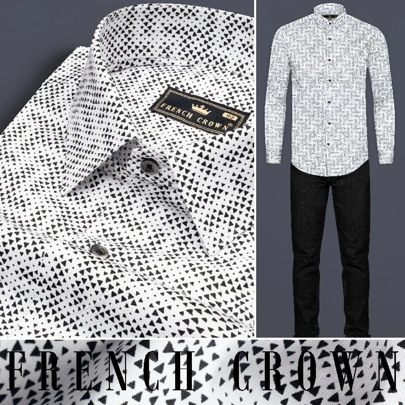 Classic White with Black Flocked Triangle Printed Super Soft Premium Cotton Shirt