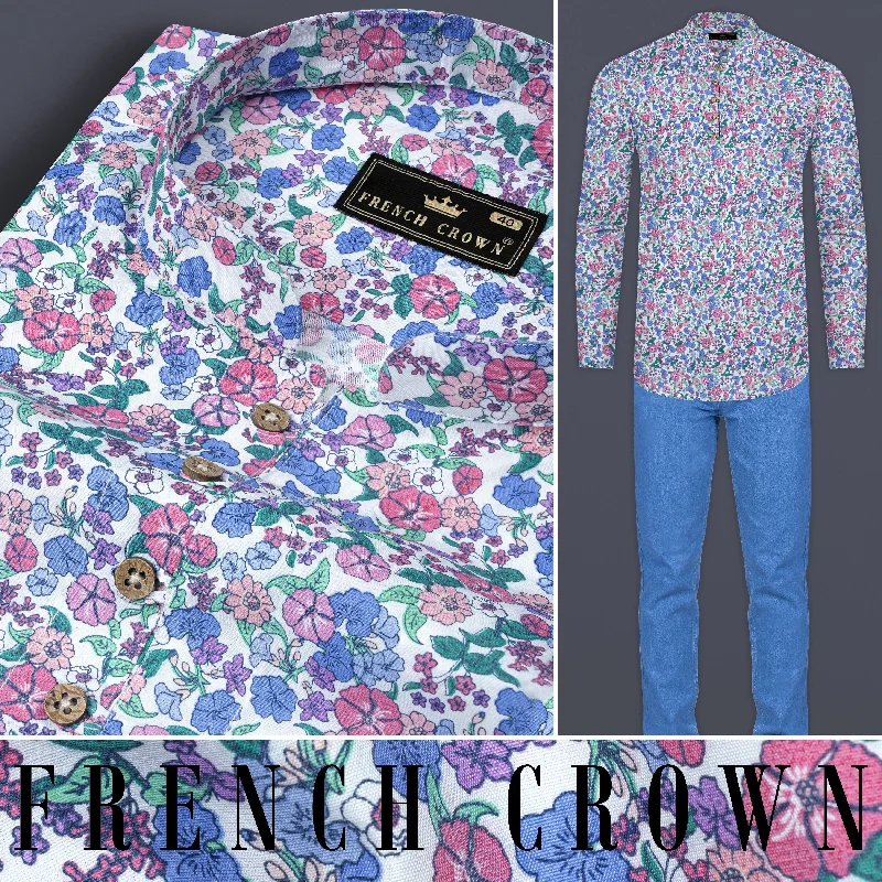 Lilac Multicolored Flower Printed Poplin Giza Cotton Shirt